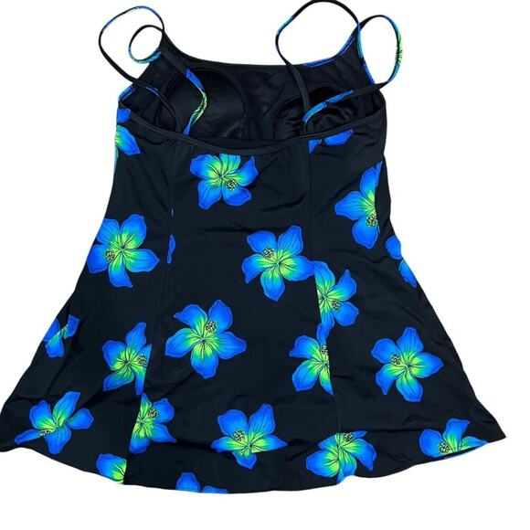 Vintage Robby Len Green Blue Tropical Floral Swim Dress One Piece Swimsuit Sz 12 - Picture 4 of 4